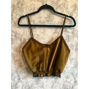 Zara Olive Green Cropped Cami Top‎ Smocked Waist Sleeveless Tank M